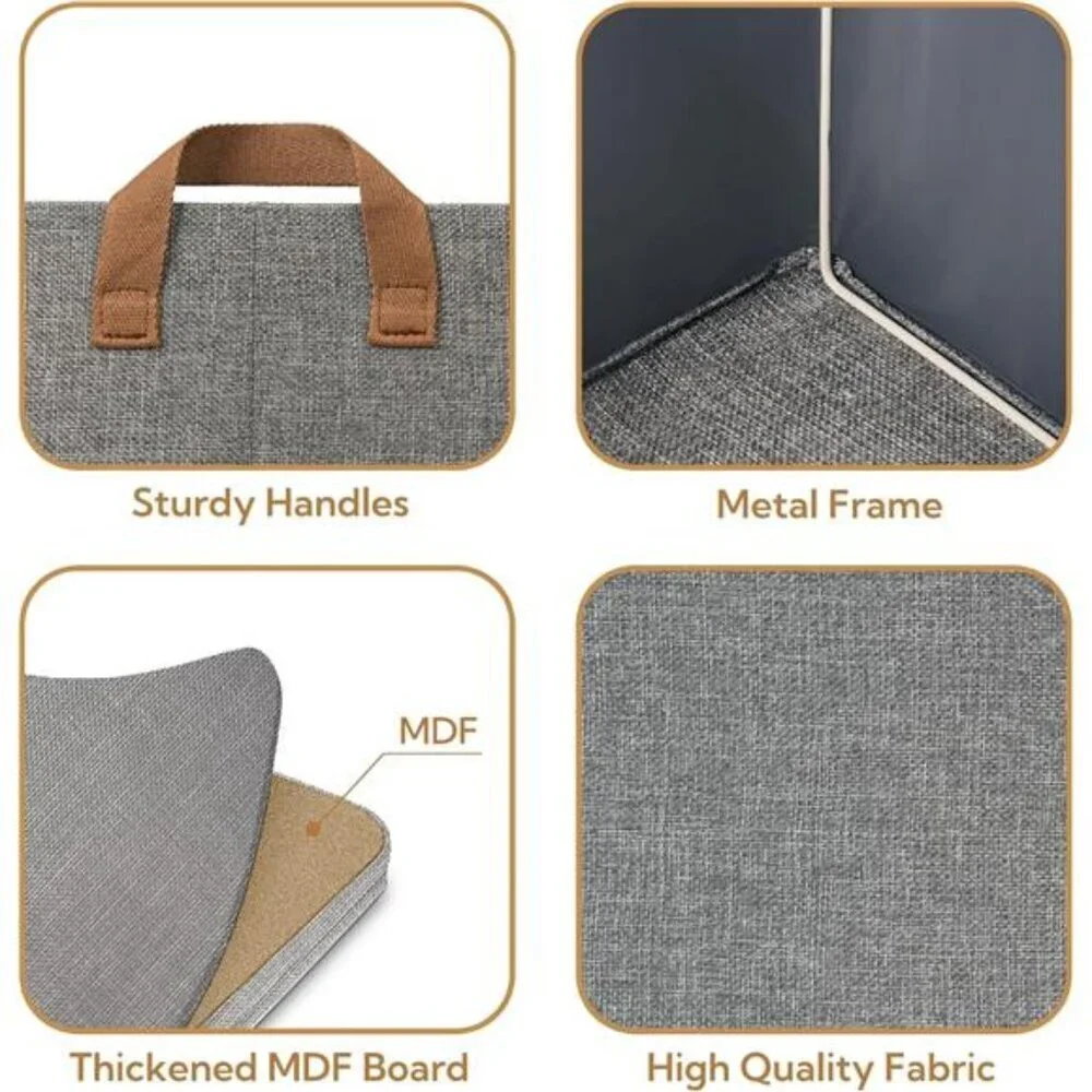 Large Fabric Storage Bins Set of 2 Closet Shelf Organizer with Metal Frame